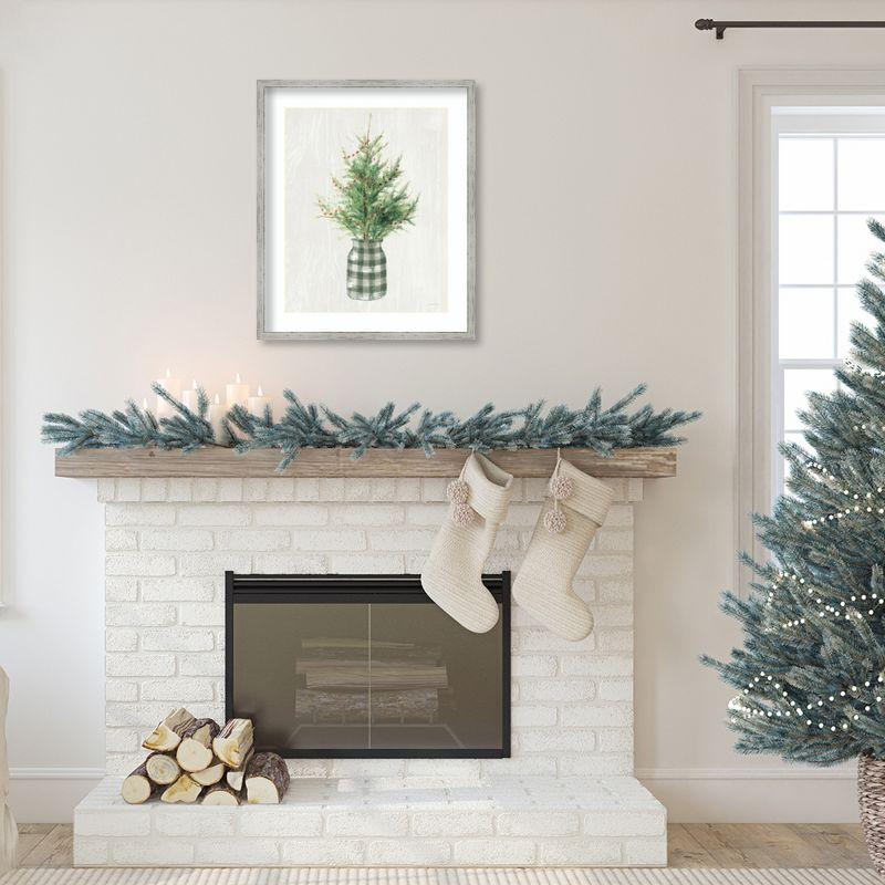 Amanti Art White and Bright Christmas Tree II Plaid by Danhui Nai Wood Framed Wall Art Print 21 in. x 25 in.