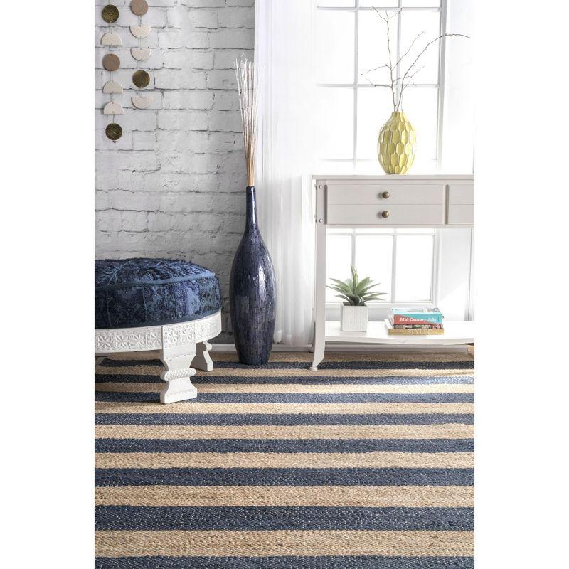 nuLOOM Alisia Flatweave Striped Jute Area Rug, Runner 2' 6" x 6', Denim
