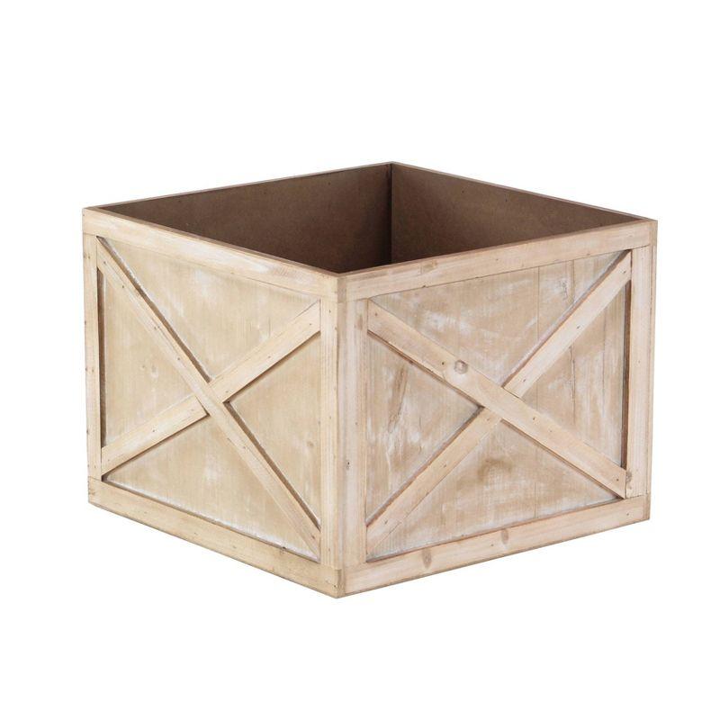 Light Brown Solid Square Wooden Planters Set of 3 for Indoor/Outdoor