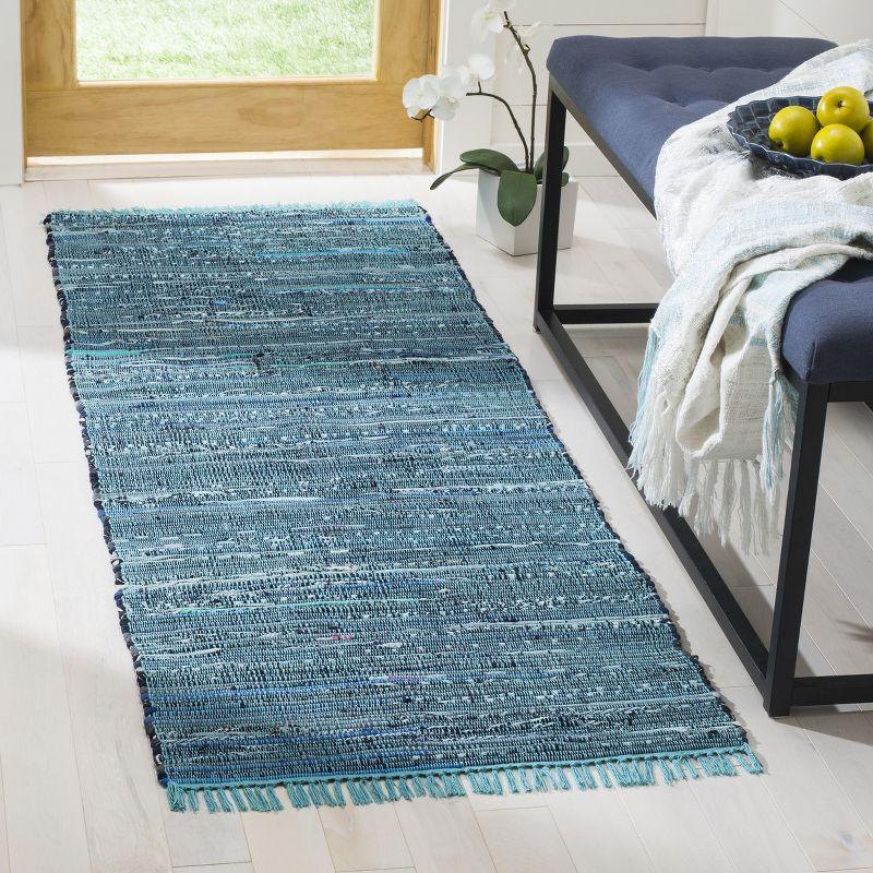Rag Rug RAR121 Hand Woven Indoor Runner Rug - 2'3"x6' - Blue/Multi - Safavieh