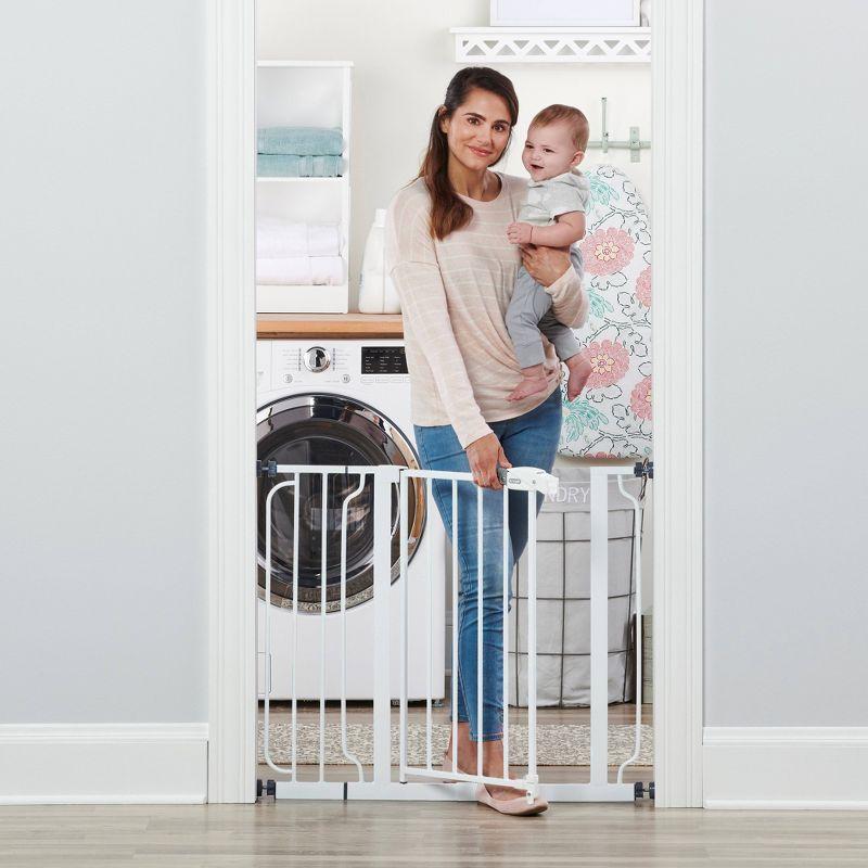 White Metal Pressure Mounted Walk Through Baby Gate