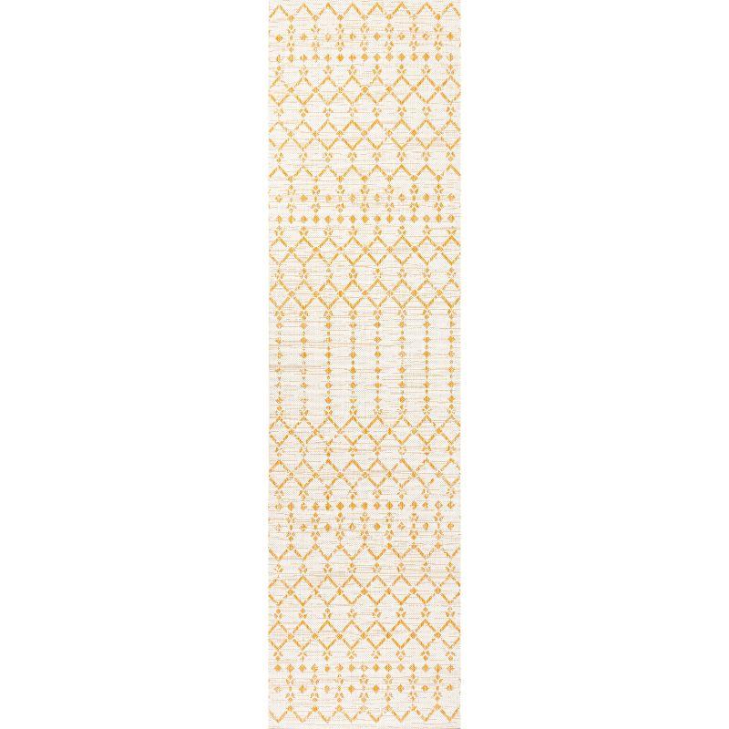 2' x 10' Ourika Moroccan Geometric Textured Weave Indoor/Outdoor Runner Rug, Cream/Yellow - JONATHAN Y