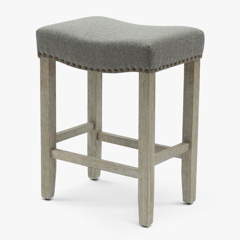 WestinTrends 24" Upholstered Saddle Seat Counter Stool, Antique Gray/Gray