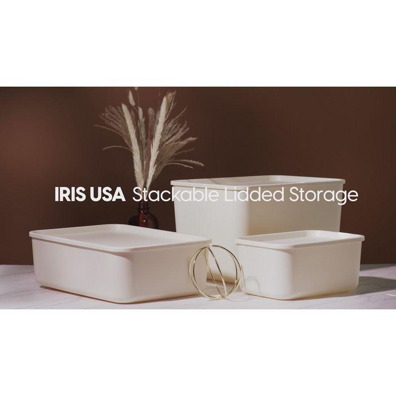 IRIS USA Plastic Modular Basket Bin & Lid, Medium, 4-Pack, Stackable Lidded Storage Organizer Bins for-Kitchen-Bathroom and Bedroom, OFF White