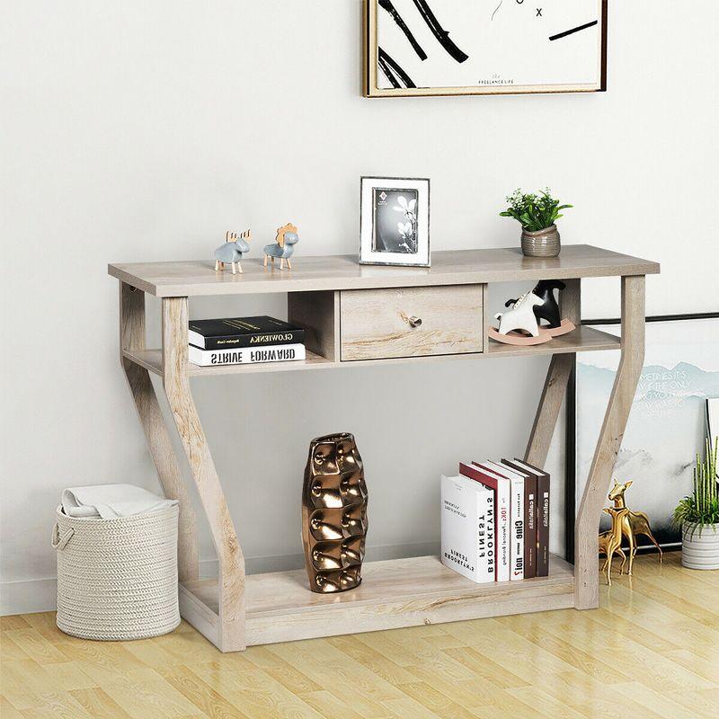 Costway Modern Sofa Accent Table with Drawer Entryway Hallway Hall Gray