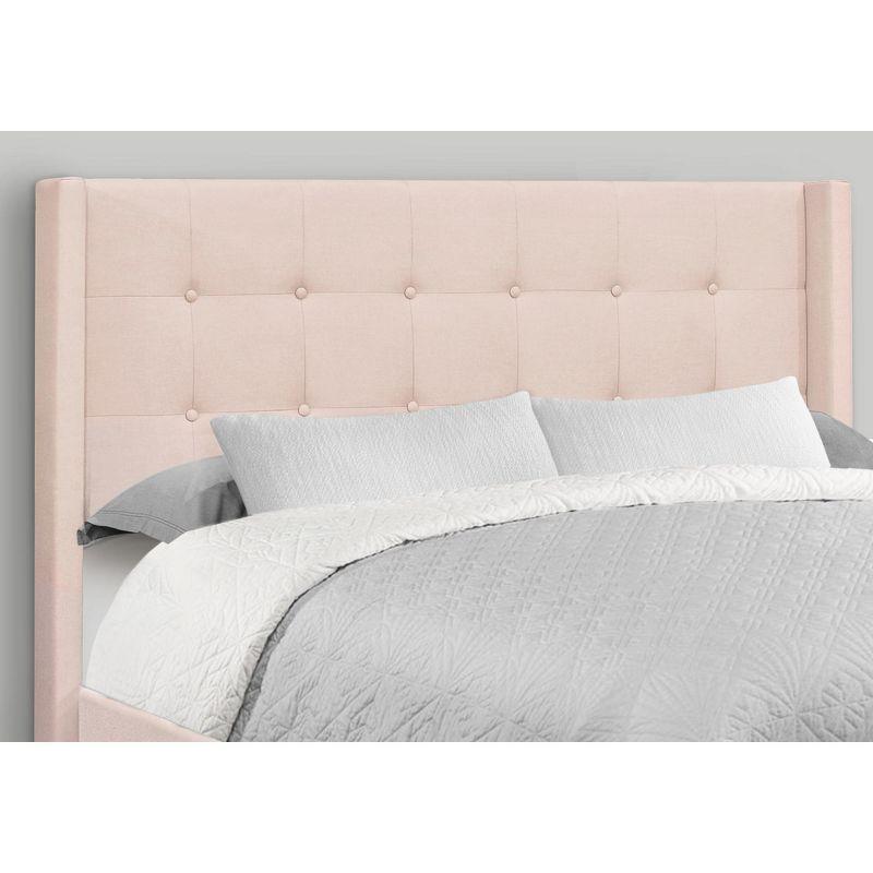 Monarch Specialties Bed Queen Size Bedroom Upholstered Pink Velvet Chrome Metal Legs