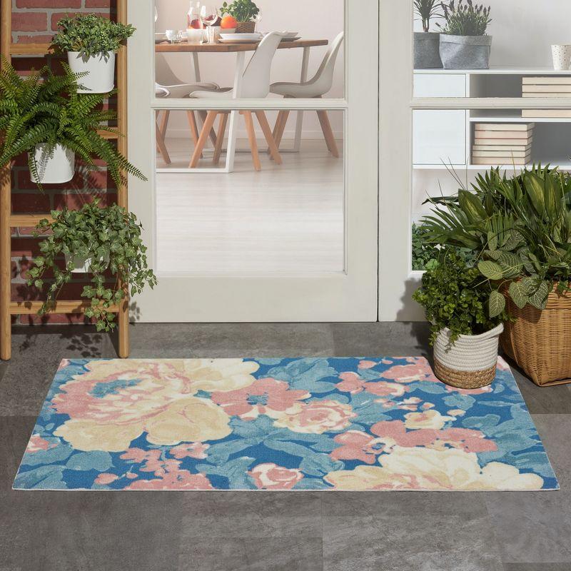 Floral Blue Outdoor Area Rug