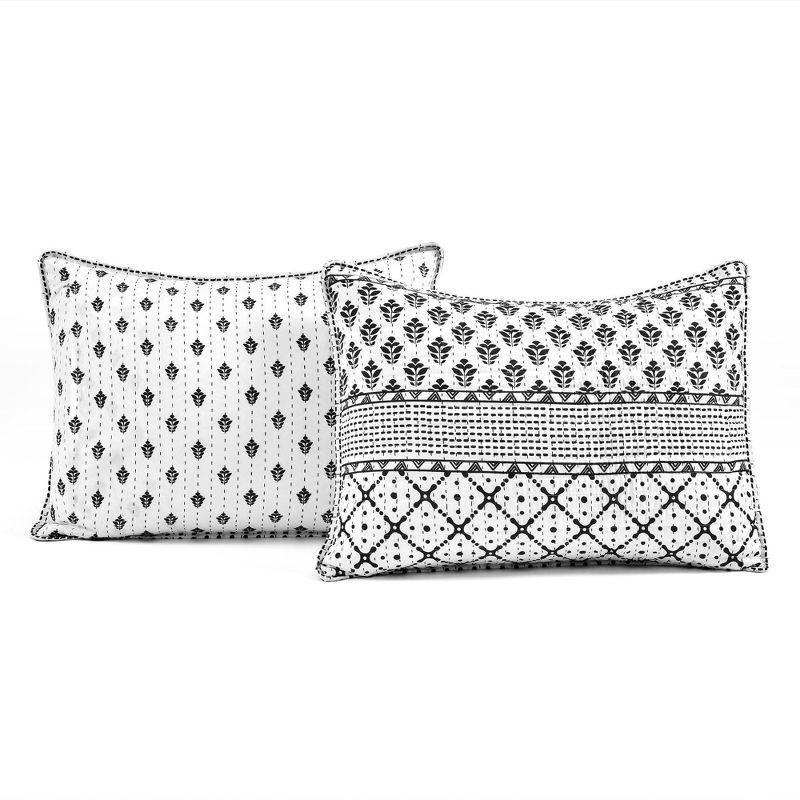 Full Queen 3pc Monique Stripe Quilt Set Black/White - Lush Décor: Microfiber, Reversible, Machine Washable