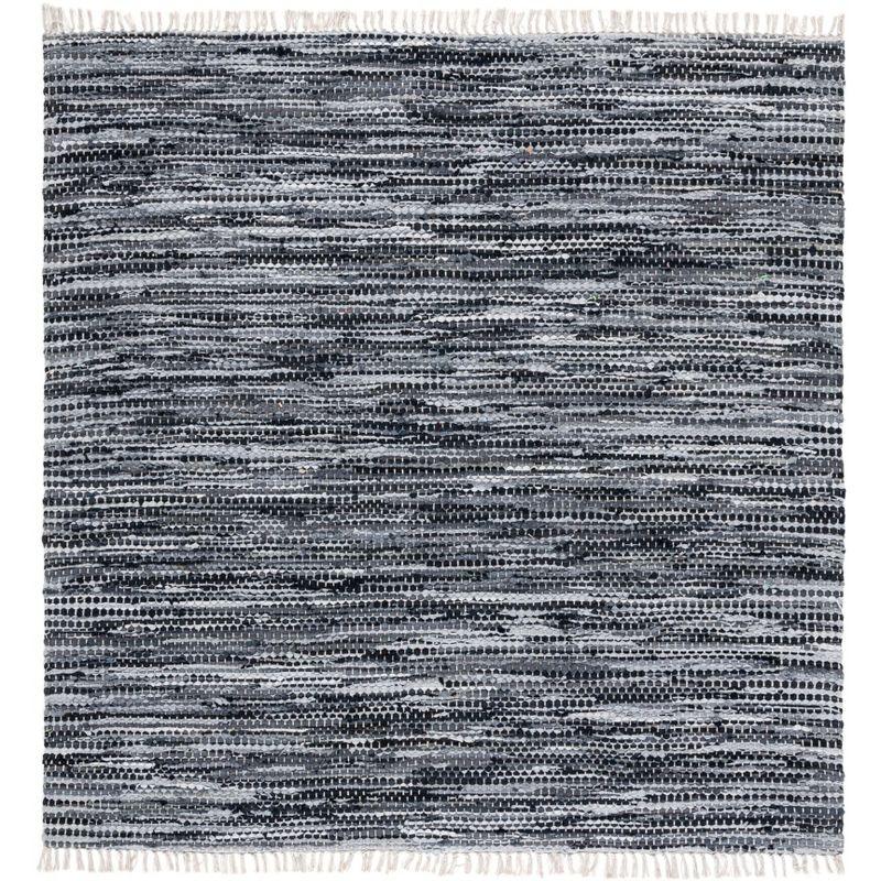 Gray and Black Handwoven Cotton Stripe Area Rug, 6' Square