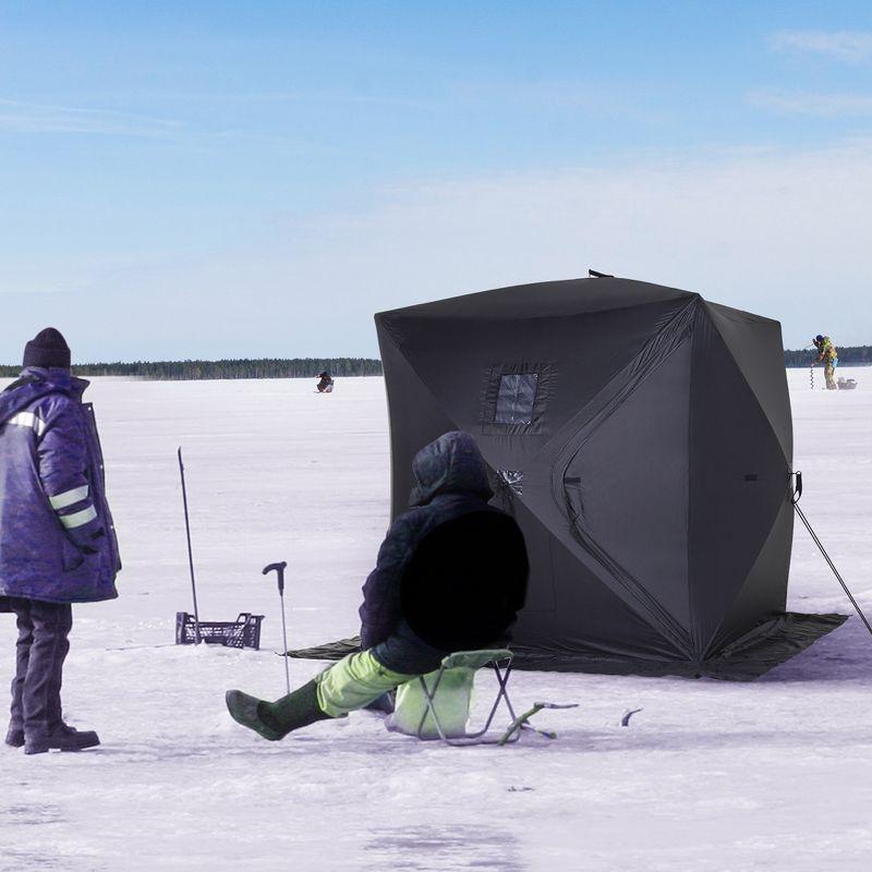 Outsunny 2 Person Ice Fishing Shelter, Waterproof Oxford Fabric Portable Pop-up Ice Tent with Bag for Outdoor Fishing