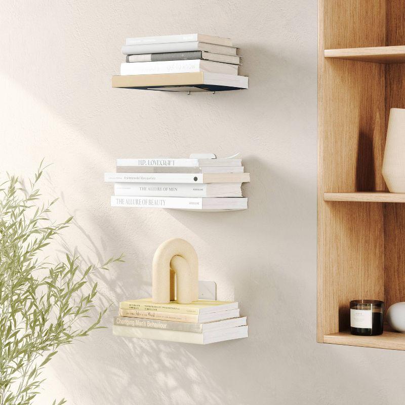 Minimalist Silver Steel Floating Wall Display Shelves, 3-Piece Set