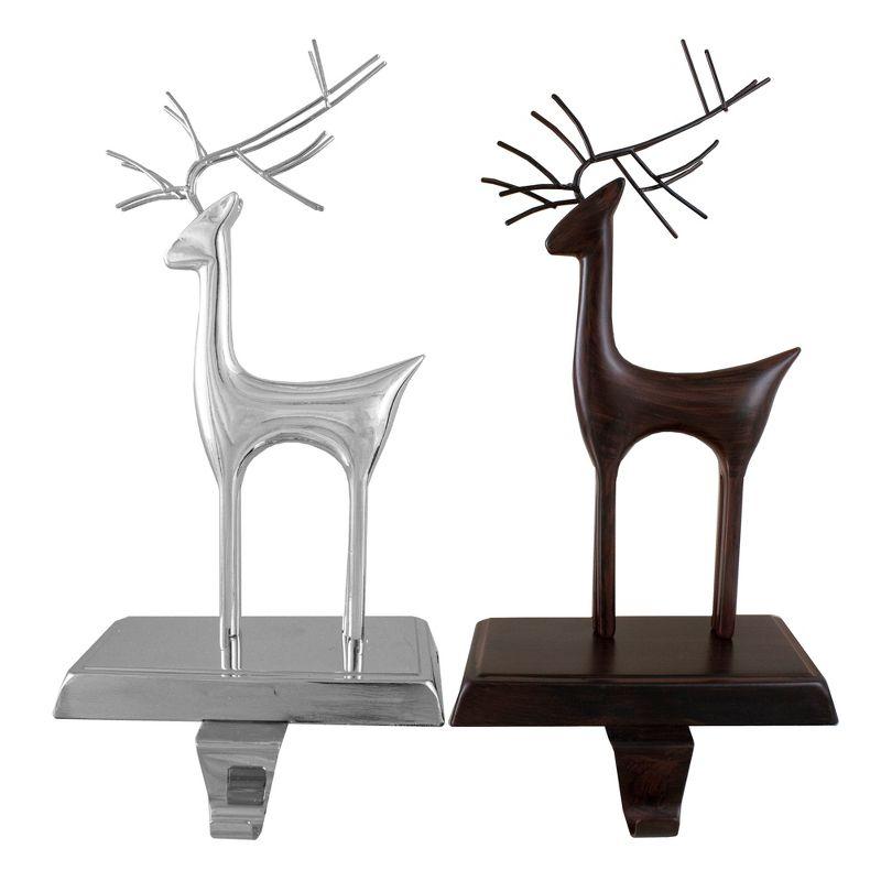 Set of 2 Bronze and Silver Reindeer Stocking Holders