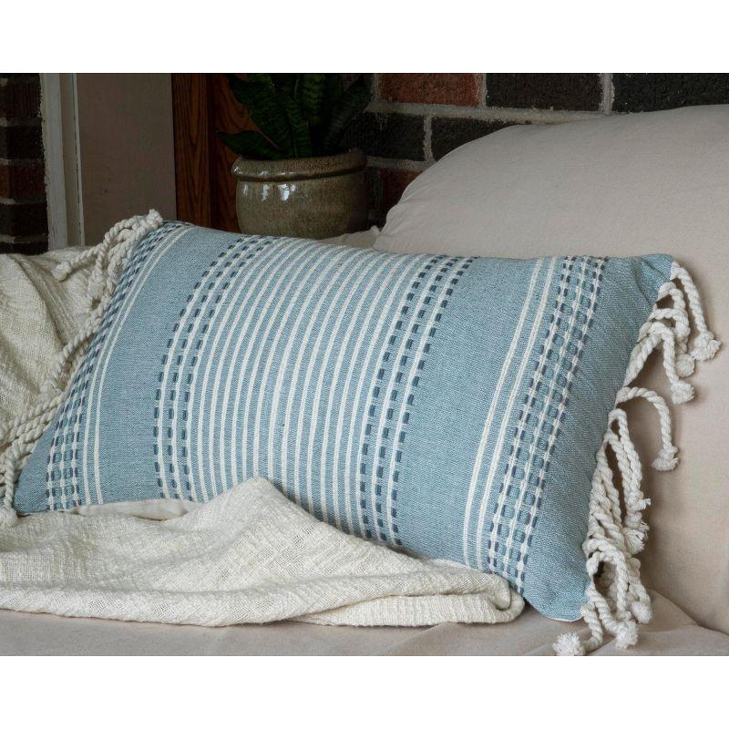 Blue Hand Woven 14 x 22 inch Decorative Cotton Throw Pillow Cover with Insert and Hand Tied Tassels - Foreside Home & Garden