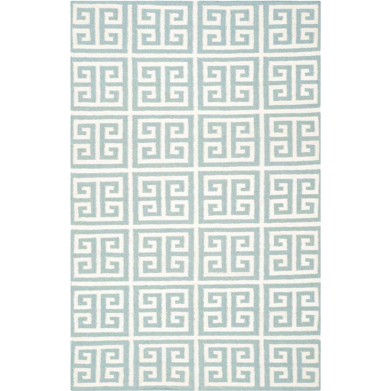 Blue and Ivory Geometric Handmade Wool Area Rug