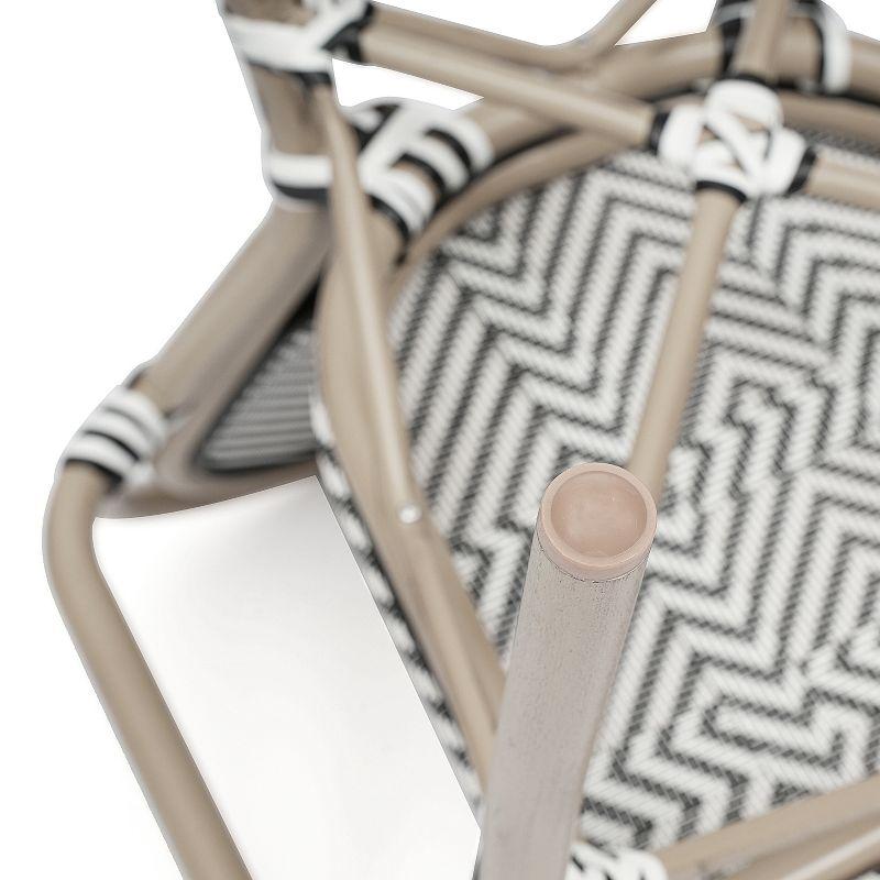 Merrick Lane Mael Set of Four Stacking Thonet Bistro Style Chair with Arms, Black & White Textilene Seat, & Bamboo Metal Frame for Indoor/Outdoor Use