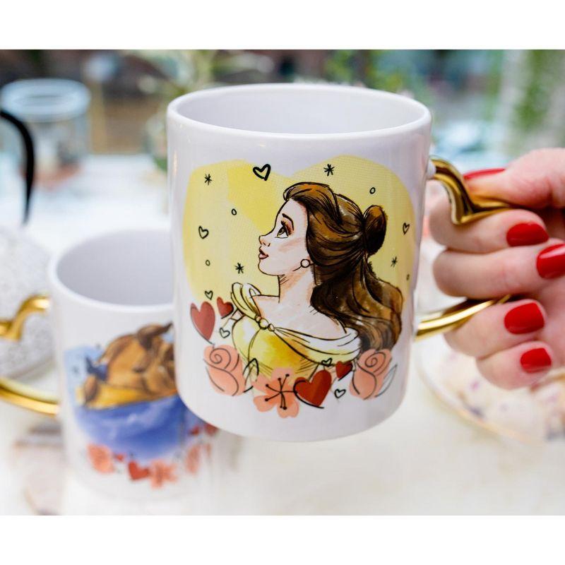 Silver Buffalo Disney Beauty and the Beast Sculpted Handle Mug Set | Each Holds 14 Ounces