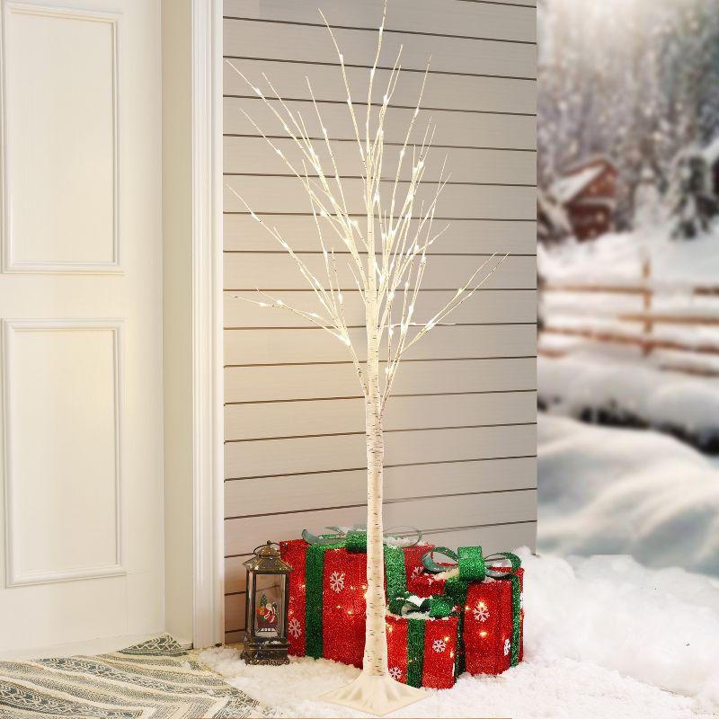 LuxenHome Lighted LED 5.9Ft White Birch Twig Tree Decoration, Artificial Birch Tree with Metal Base