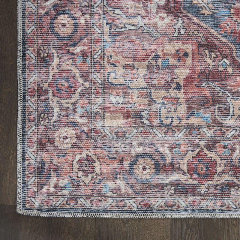 Machine Washable Oriental Blue/Brick Red Area Rug