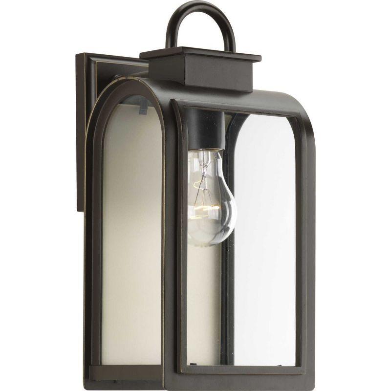 Progress Lighting Refuge 1-Light Outdoor Wall Lantern, Oil Rubbed Bronze, Clear Glass, Umber Reflector Panel