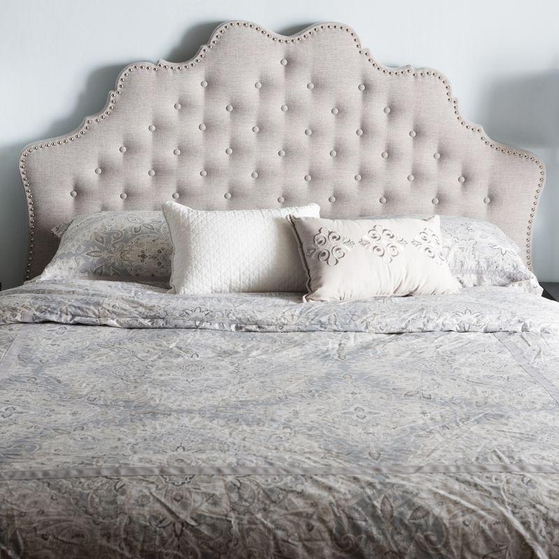Queen Hilda Modern and Contemporary Fabric Headboard Beige - Baxton Studio: Nailhead Trim, Button-Tufted, Wood Composite
