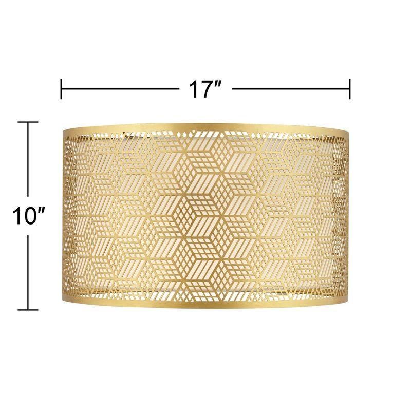 Springcrest Gold Finish Laser Cut Metal Large Drum Lamp Shade 17" Top x 17" Bottom x 10" High (Spider) Replacement