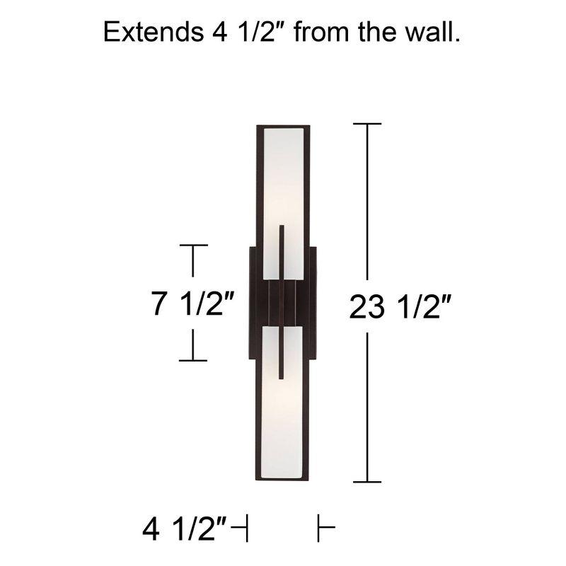 Possini Euro Design Midtown Modern Wall Light Bronze Metal Hardwire 23 1/2" 2-Light Fixture White Glass Shade for Bedroom Bathroom Living Room Vanity