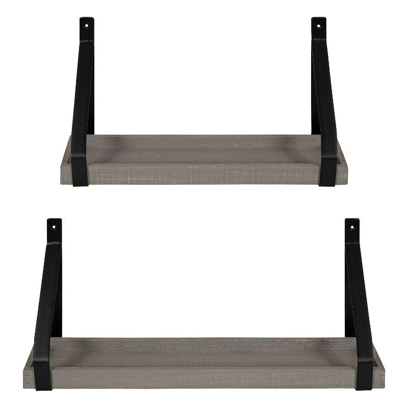 Gray Wood and Metal Wall Shelf Set with Black Brackets