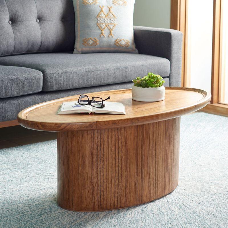 Flyte Natural Wood Oval Coffee Table with Pedestal Base