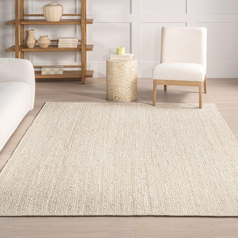 Nuloom 10 Square Rigo Jute Hand Woven Indoor Area Rug, Off White, Solid Farmhouse Design, Natural Fiber Bedroom, Living Room, Kitchen,