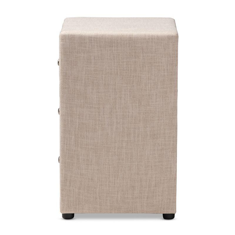 Tessa 3 Drawer Nightstand Light Beige - Baxton Studio: Contemporary Bedside Furniture, Chrome Knobs, Storage