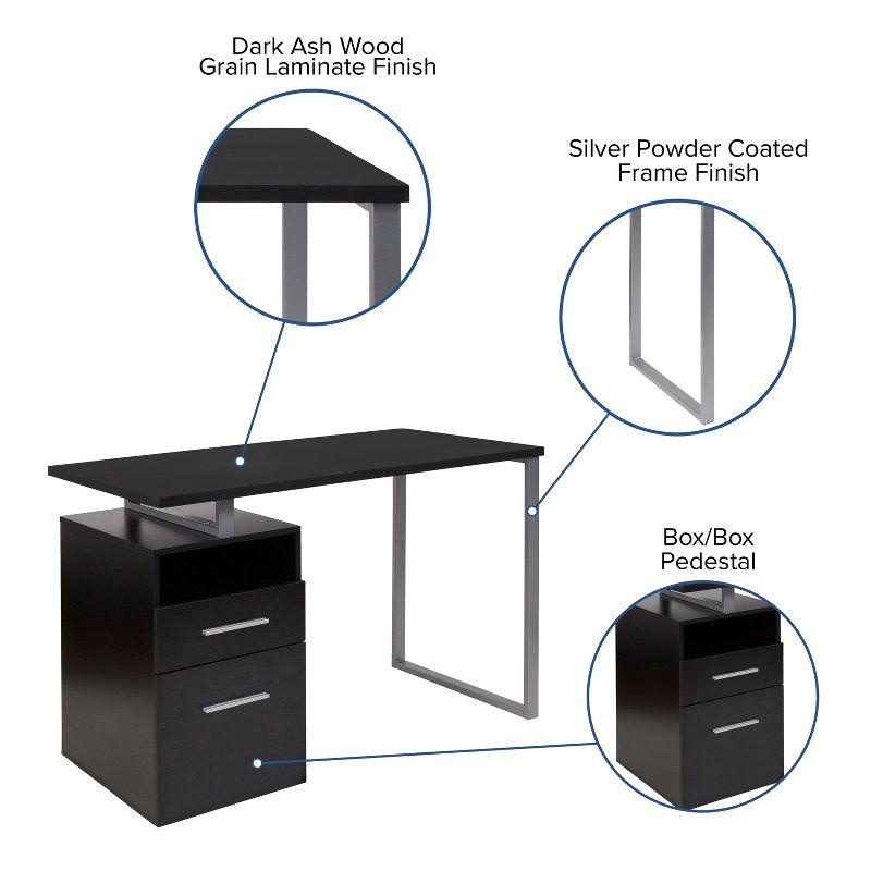 Harwood Dark Ash 51" Computer Desk with Silver Metal Frame and Drawers