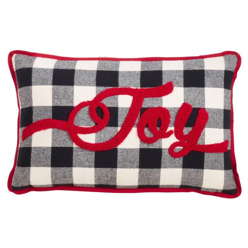 Buffalo Plaid Joy Rectangular Black and White Cotton Blend Pillow