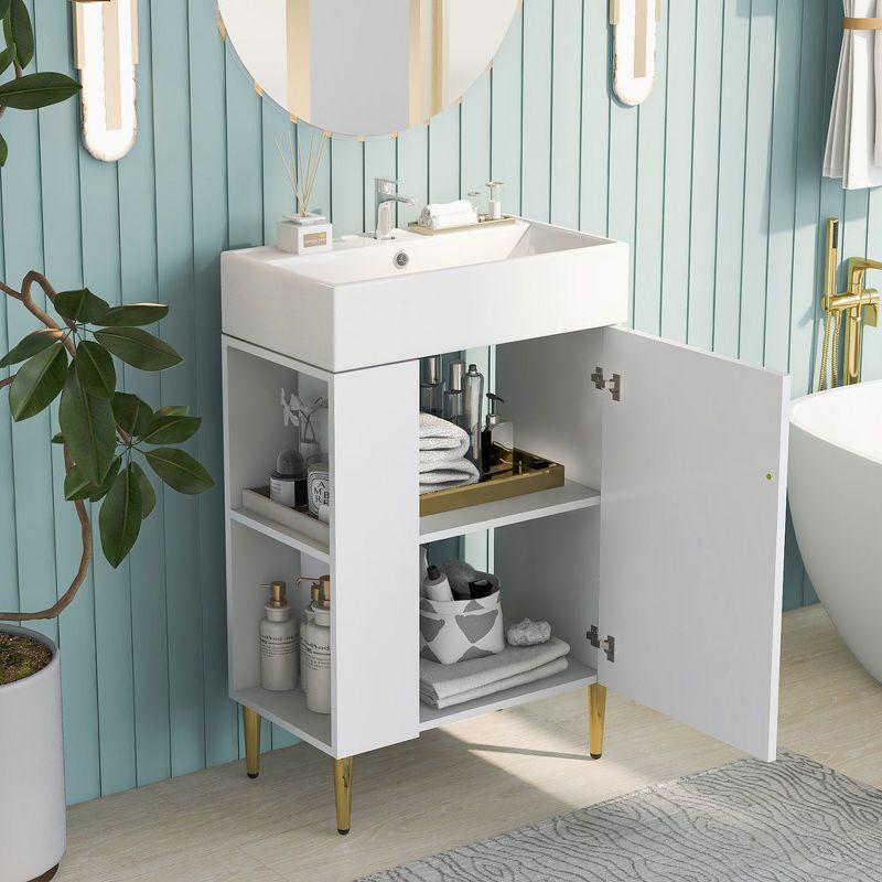 21.6" White Bathroom Vanity with Ceramic Sink and Left Side Storage