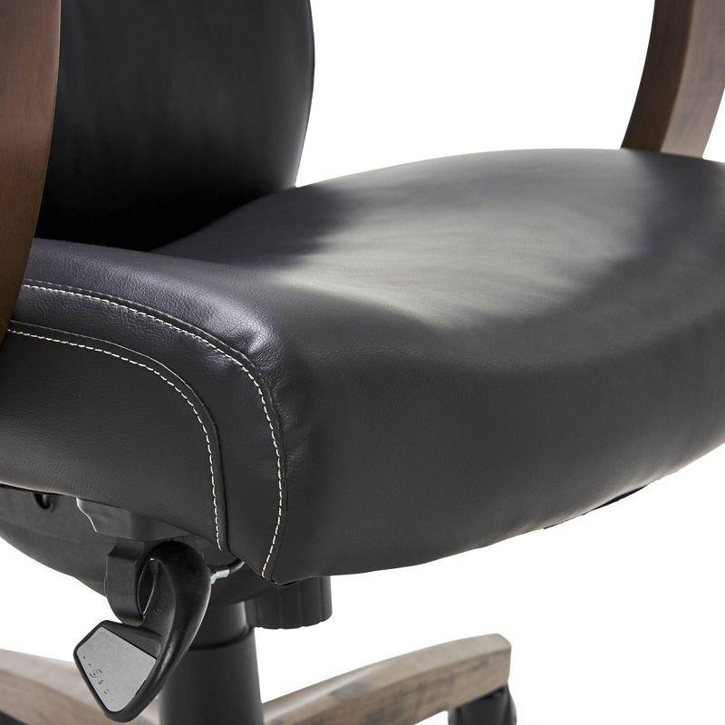 ErgoExecutive High-Back Swivel Chair with Wood Accents in Black Leather