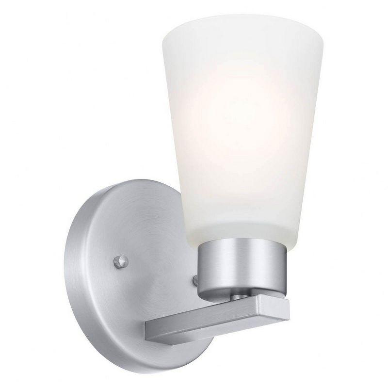 Brushed Nickel Dimmable Wall Sconce with Satin Etched Glass