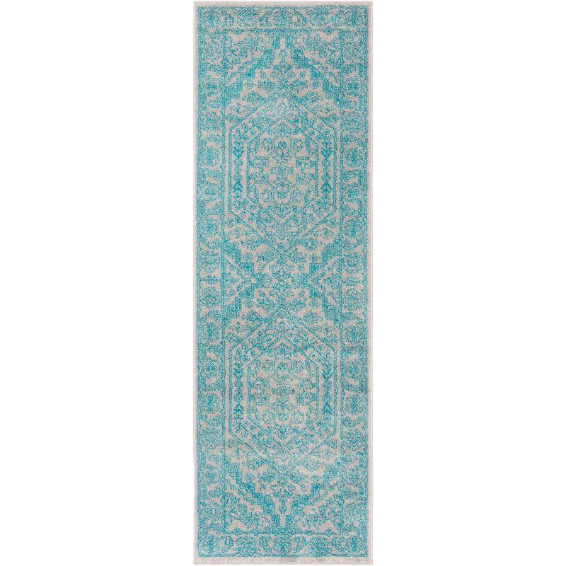Adirondack ADR108 Power Loomed Runner Rug - Light Grey/Teal - 2'6"x8' - Safavieh.