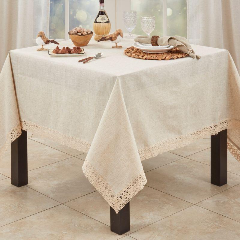 Saro Lifestyle Lace Border Design Tablecloth, Natural, 90" x 90"
