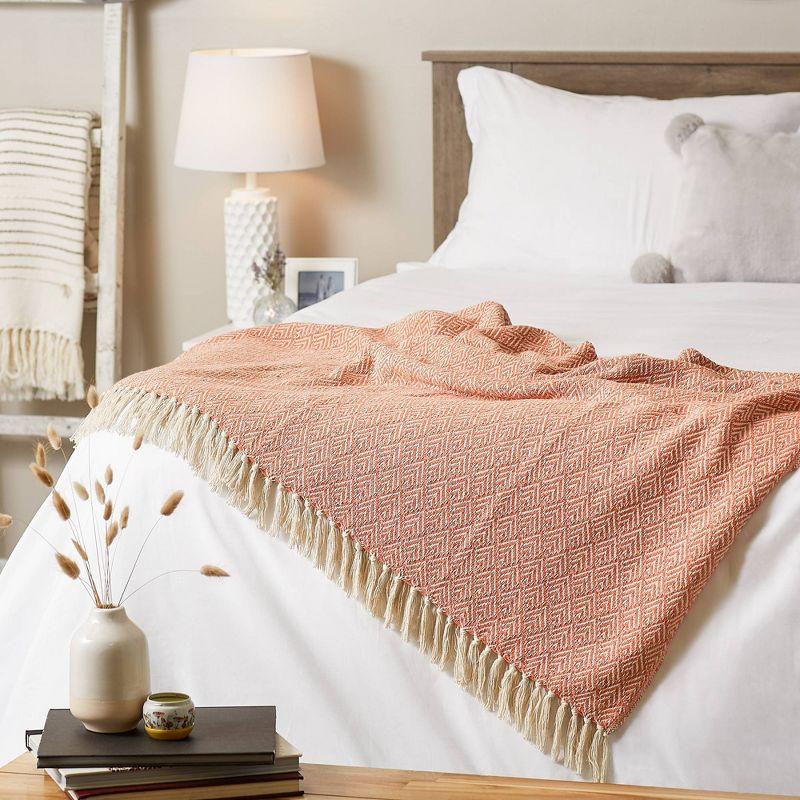 50"x60" Diamond Throw Blanket Spice - Design Imports: Cotton Woven, Lightweight Fabric, Machine Wash