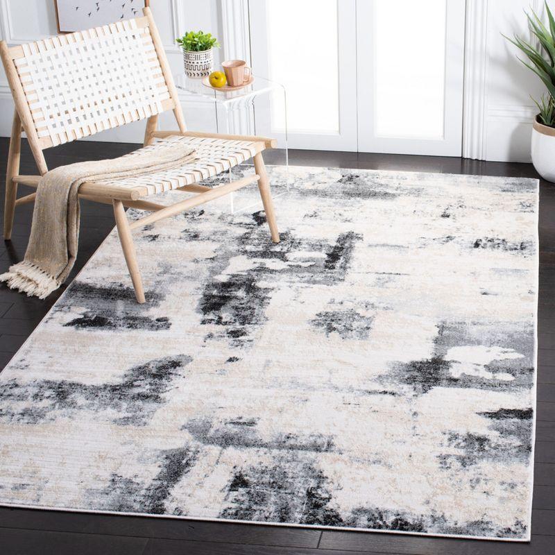 Ivory and Charcoal Rectangular Stain-Resistant Area Rug