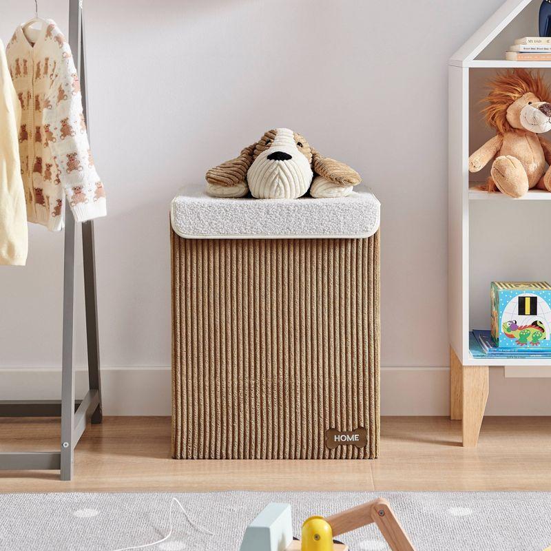 Danya B. Collapsible Folding Corduroy Kids' Laundry Hamper Toy Storage Brown with Dog Lid