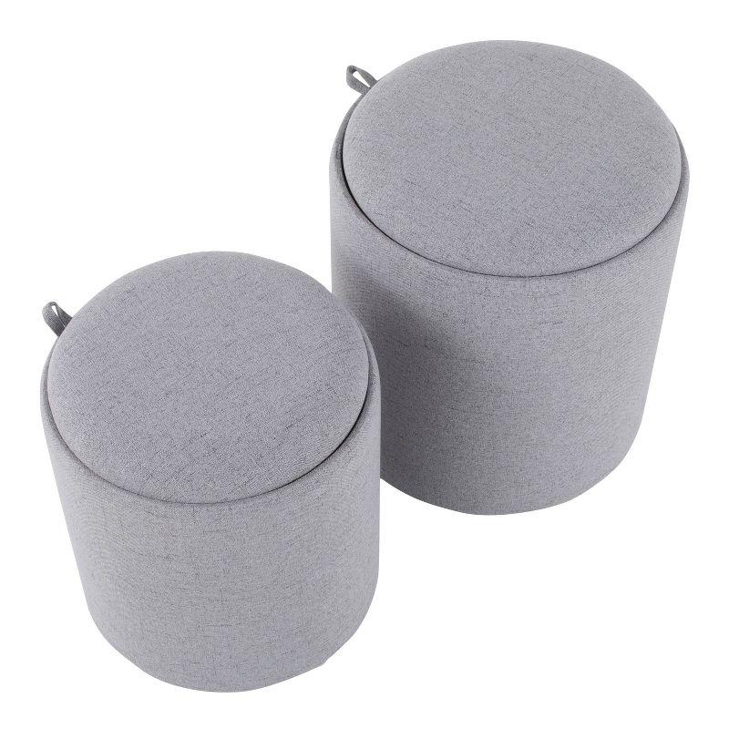 Set of 2 Tray Nesting Ottomans Polyester/Wood Gray/Natural - LumiSource: Space-Saving, No Assembly Required