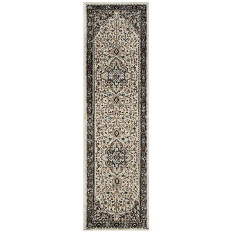 Cream and Beige Synthetic Traditional Runner Rug