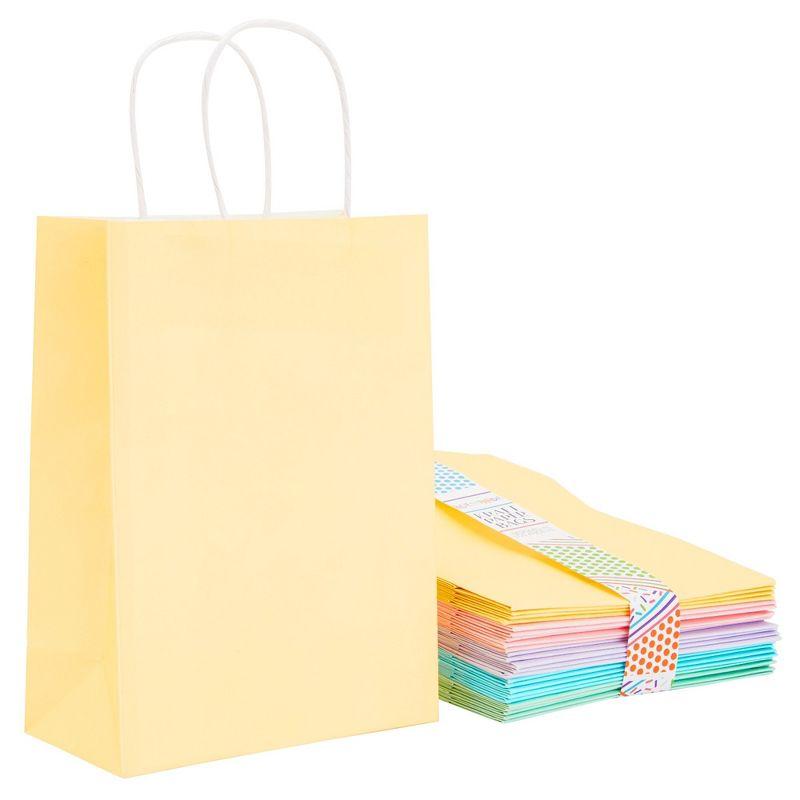 Juvale 25 Pack Pastel Gift Bags with Handles, Paper Party Favor Bags, for Goodies, Birthdays, 5 Colors - 6.3x3.2x8.7 inch