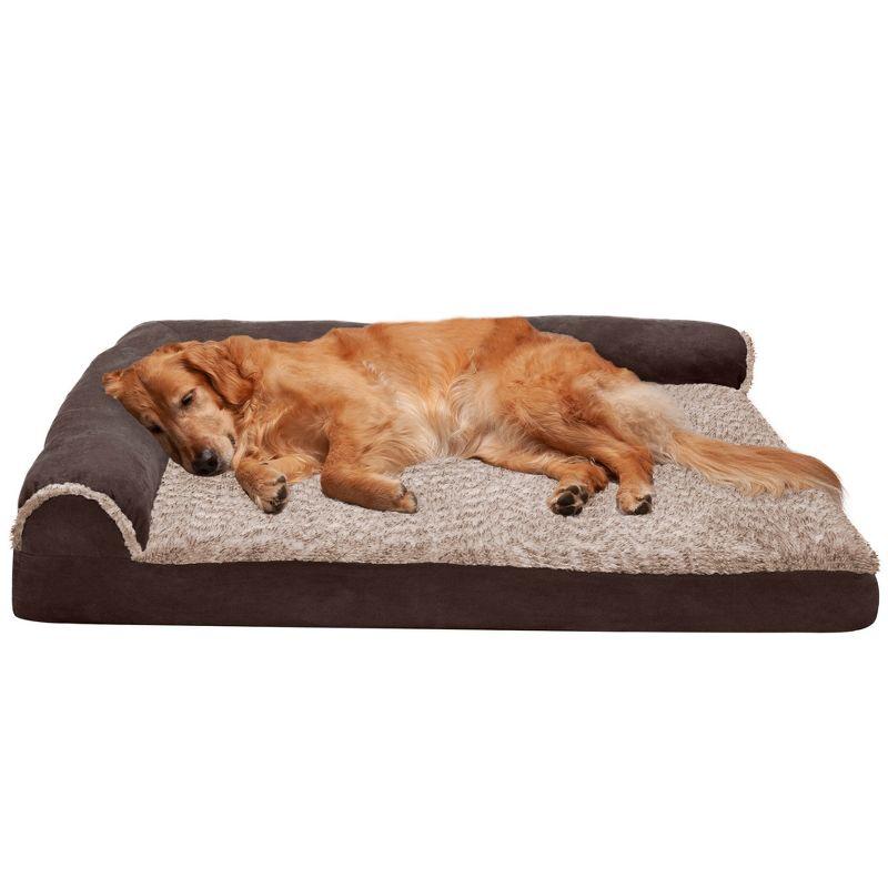 FurHaven Two-Tone Faux Fur & Suede Deluxe Chaise Lounge Orthopedic Sofa Dog Bed - Jumbo, Stone Gray