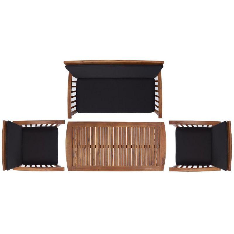 Rocklin 4 Piece Patio Outdoor Conversation Set - Natural/Black Cushion - Safavieh
