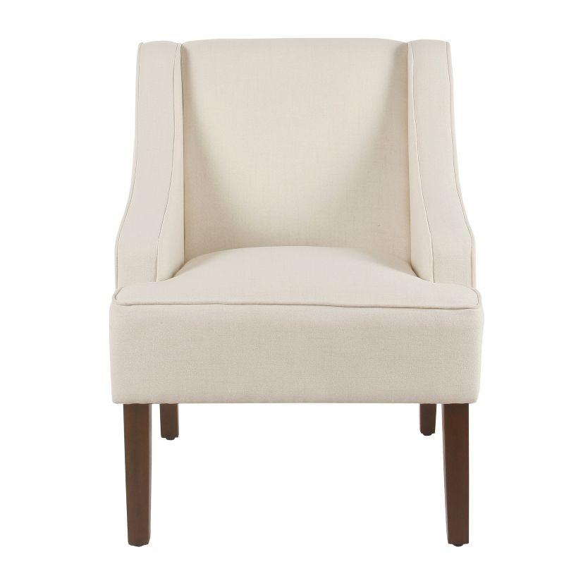 Elegant Cream Swoop Arm Accent Chair with Dark Walnut Wood Legs