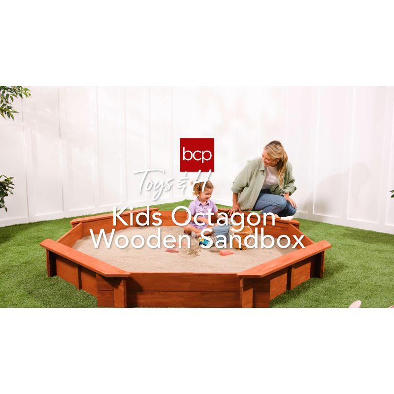 Best Choice Products Kid's Octagonal Wooden Outdoor Sandbox w/ Benches, 8 Seats, Cover, XL Sandpit, Liner