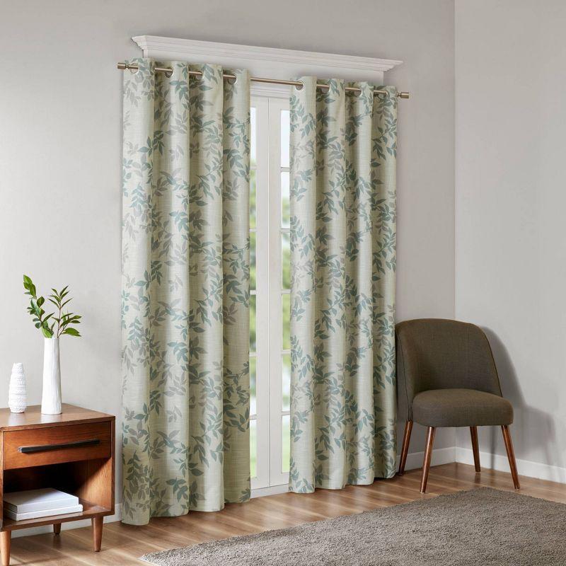 Aqua Botanical Blackout Grommet Top Drape Panel