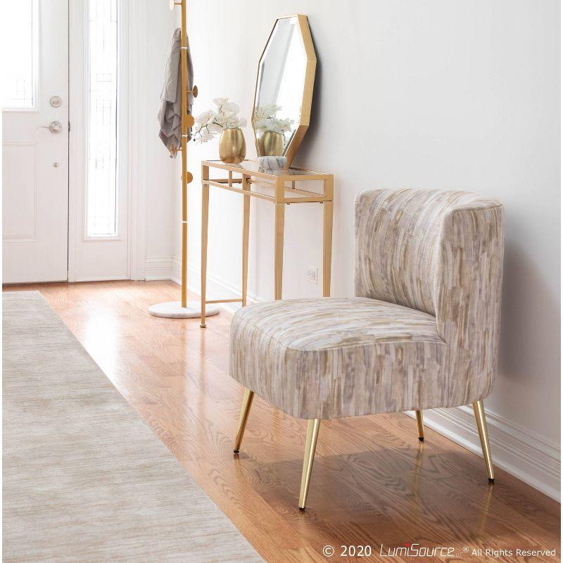 Contemporary Light Brown Slipper Chair with Gold Metal Legs