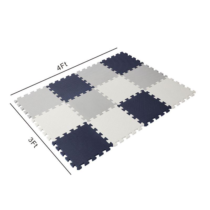 Easy Playhouse: 12 Soft Foam Floor Tiles - Blue-Grey-White, Interlocking Mat